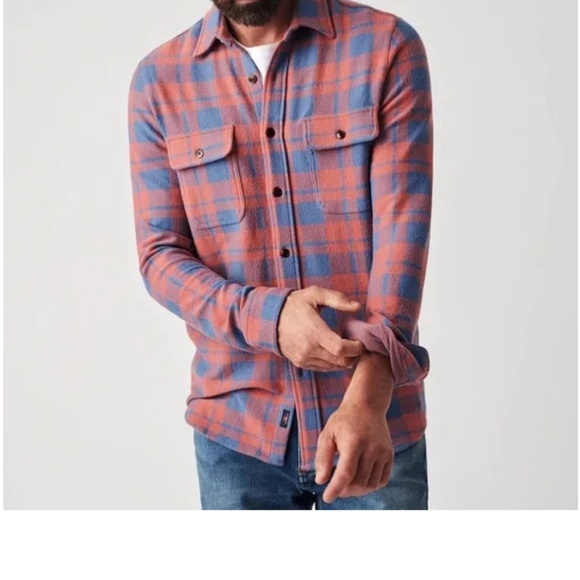 Faherty Legend Sweater Shirt in Rose Blue Check M - Picture 3 of 5